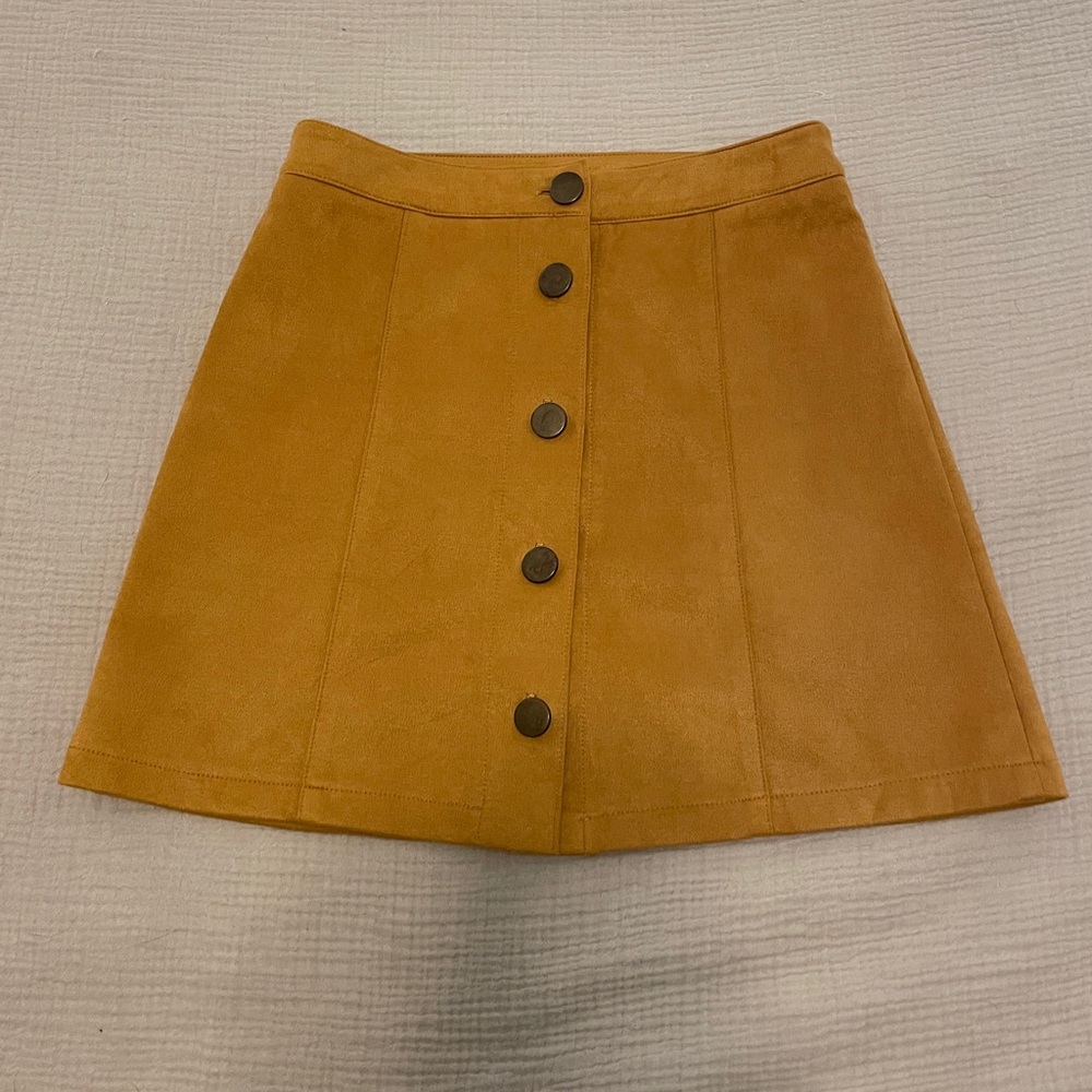 Mustard/gold suede button up skirt